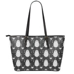 Cute White And Grey Owl Pattern Print Leather Tote Bag