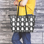 Cute White And Grey Owl Pattern Print Leather Tote Bag