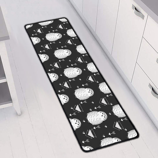 Cute White And Grey Owl Pattern Print Long Kitchen Mat