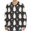 Cute White And Grey Owl Pattern Print Long Sleeve Baseball Jersey