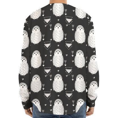 Cute White And Grey Owl Pattern Print Long Sleeve Baseball Jersey