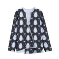 Cute White And Grey Owl Pattern Print Long Sleeve Short Coat