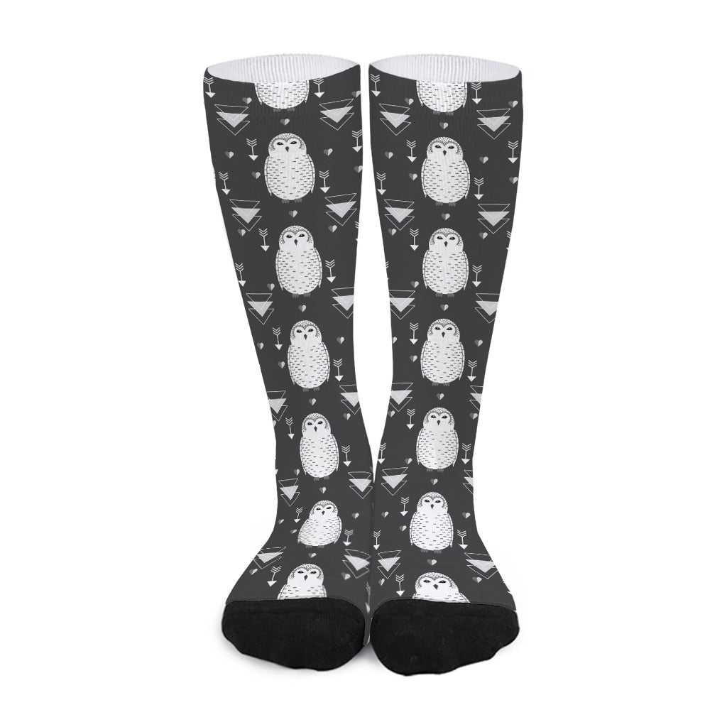 Cute White And Grey Owl Pattern Print Long Socks