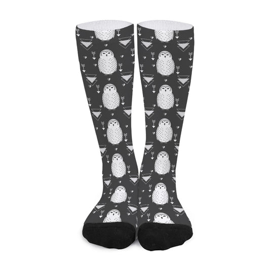 Cute White And Grey Owl Pattern Print Long Socks