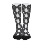 Cute White And Grey Owl Pattern Print Long Socks
