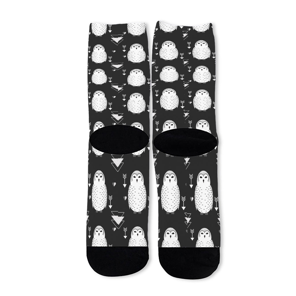 Cute White And Grey Owl Pattern Print Long Socks