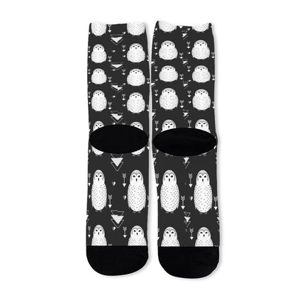 Cute White And Grey Owl Pattern Print Long Socks