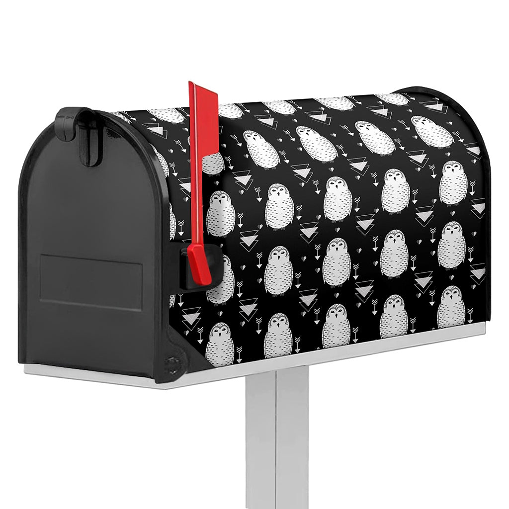 Cute White And Grey Owl Pattern Print Mailbox Cover