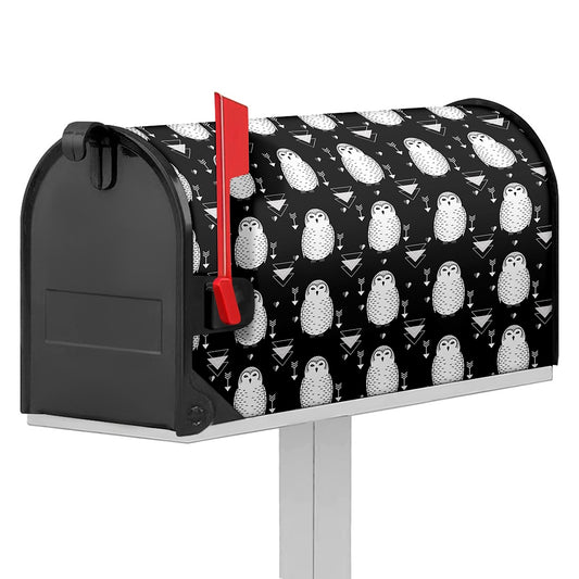 Cute White And Grey Owl Pattern Print Mailbox Cover