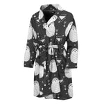 Cute White And Grey Owl Pattern Print Men's Bathrobe