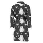 Cute White And Grey Owl Pattern Print Men's Bathrobe