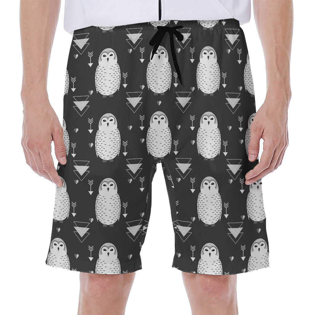 Cute White And Grey Owl Pattern Print Men's Beach Shorts