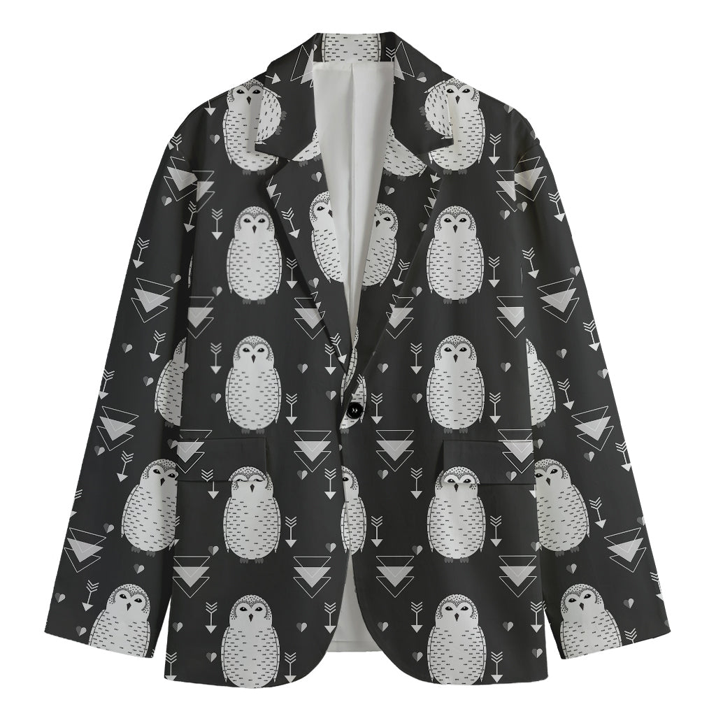 Cute White And Grey Owl Pattern Print Men's Blazer