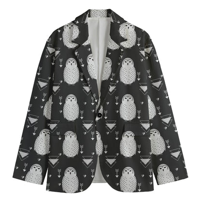 Cute White And Grey Owl Pattern Print Men's Blazer