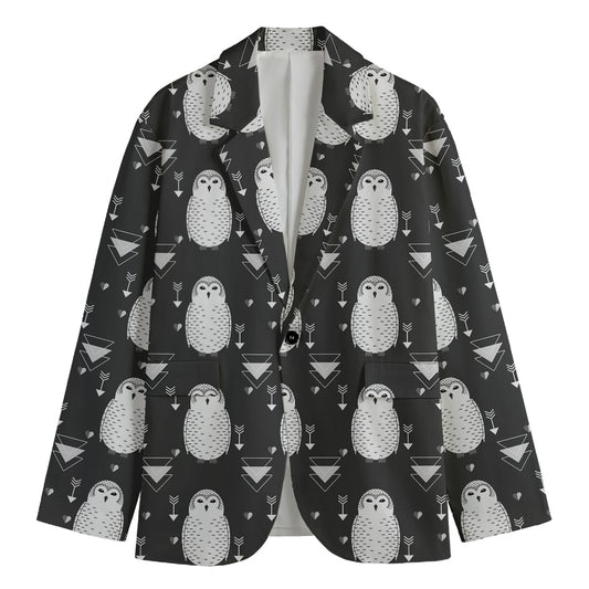 Cute White And Grey Owl Pattern Print Men's Blazer