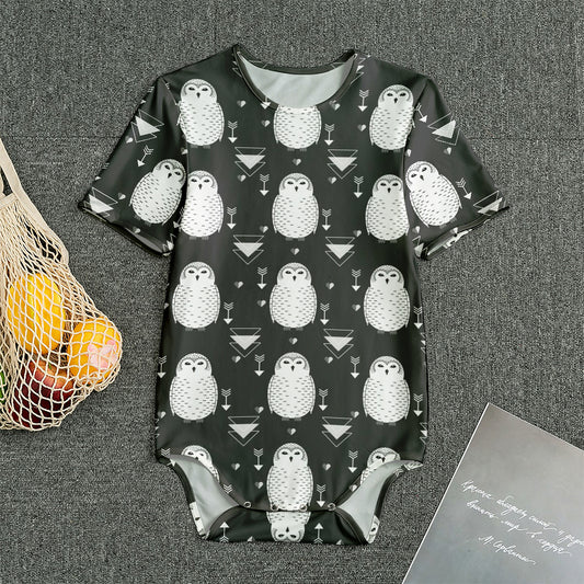 Cute White And Grey Owl Pattern Print Men's Bodysuit