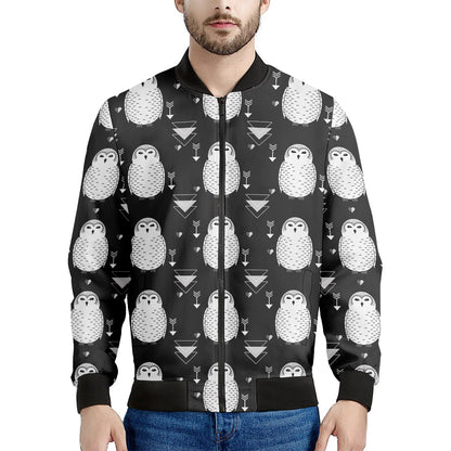 Cute White And Grey Owl Pattern Print Men's Bomber Jacket