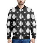 Cute White And Grey Owl Pattern Print Men's Bomber Jacket