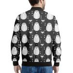 Cute White And Grey Owl Pattern Print Men's Bomber Jacket