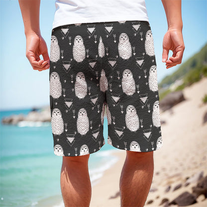 Cute White And Grey Owl Pattern Print Men's Cargo Shorts