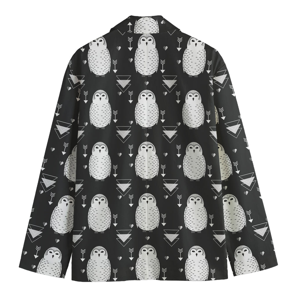 Cute White And Grey Owl Pattern Print Men's Cotton Blazer