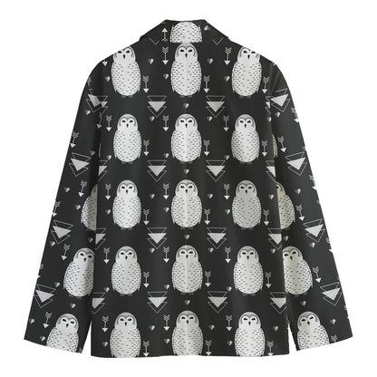 Cute White And Grey Owl Pattern Print Men's Cotton Blazer
