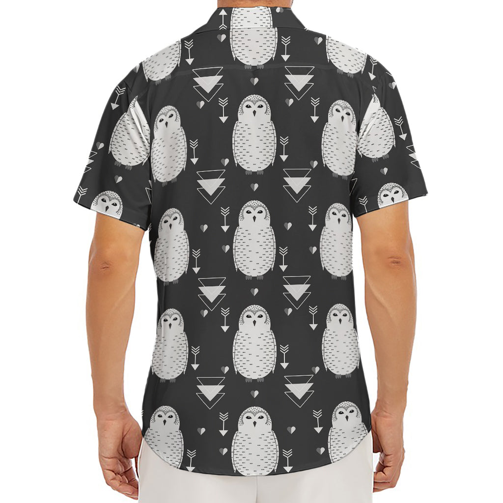 Cute White And Grey Owl Pattern Print Men's Deep V-Neck Shirt