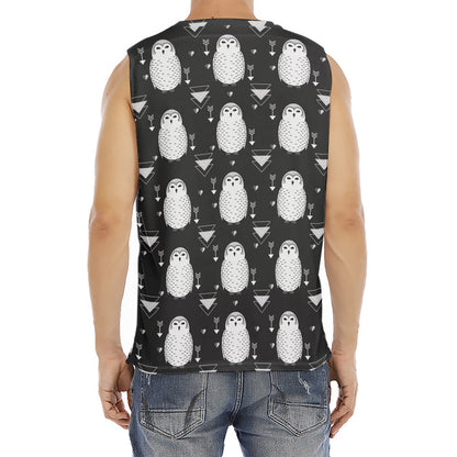 Cute White And Grey Owl Pattern Print Men's Fitness Tank Top
