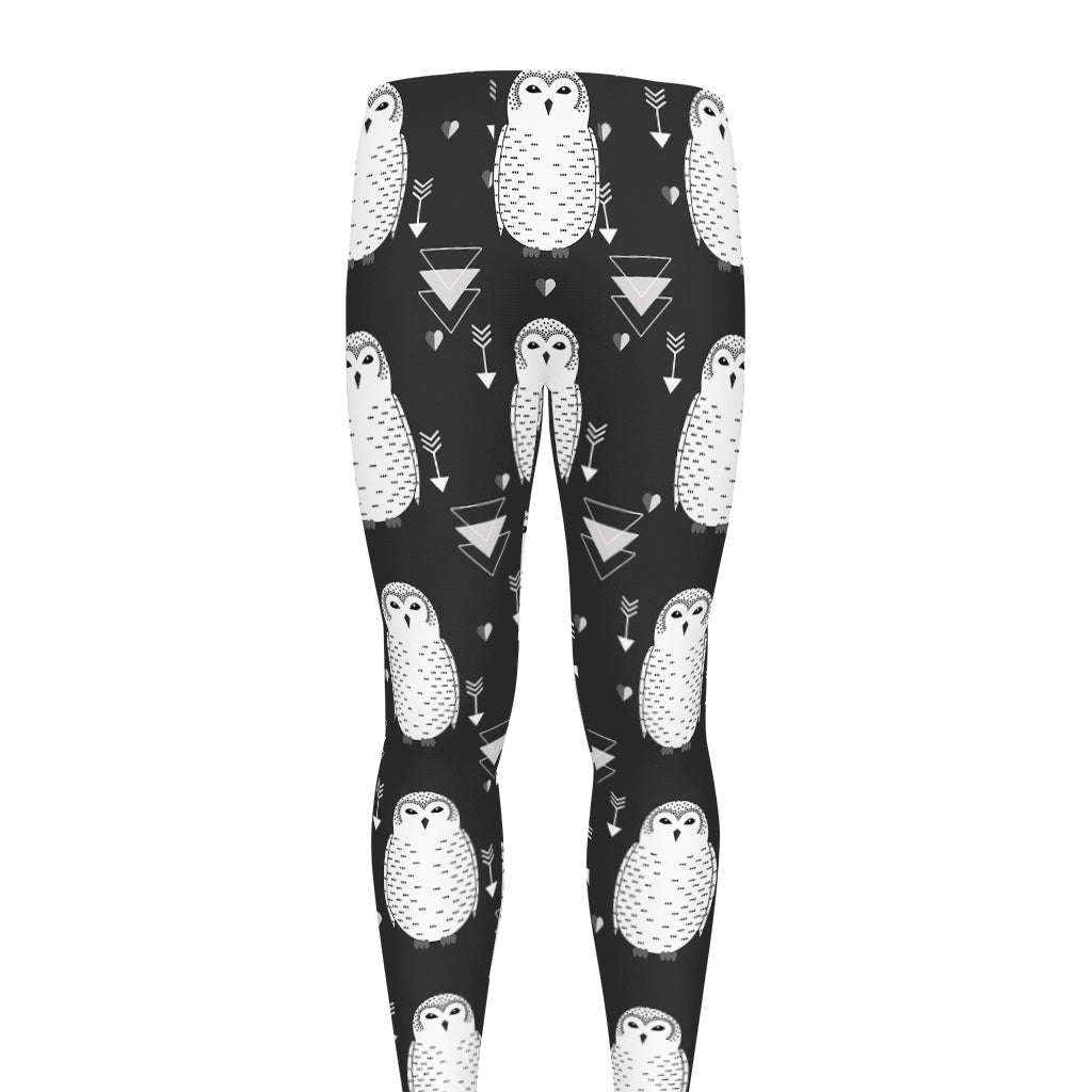 Cute White And Grey Owl Pattern Print Men's leggings
