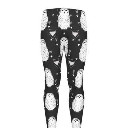 Cute White And Grey Owl Pattern Print Men's leggings