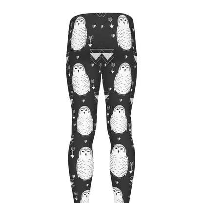 Cute White And Grey Owl Pattern Print Men's leggings
