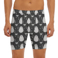 Cute White And Grey Owl Pattern Print Men's Long Boxer Briefs