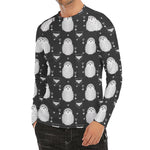 Cute White And Grey Owl Pattern Print Men's Long Sleeve Rash Guard