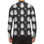 Cute White And Grey Owl Pattern Print Men's Long Sleeve Rash Guard