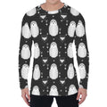 Cute White And Grey Owl Pattern Print Men's Long Sleeve T-Shirt