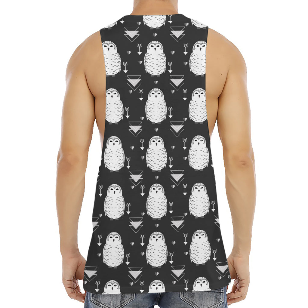 Cute White And Grey Owl Pattern Print Men's Muscle Tank Top