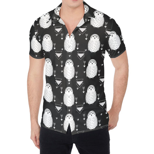Cute White And Grey Owl Pattern Print Men's Shirt