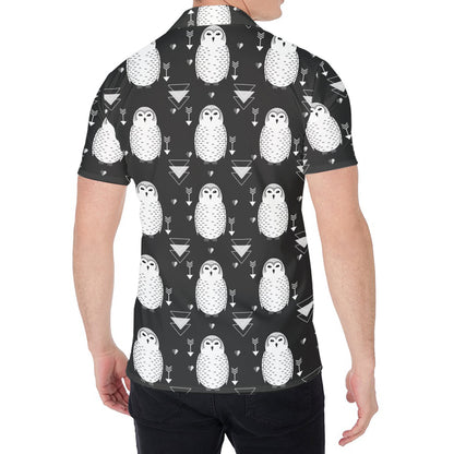 Cute White And Grey Owl Pattern Print Men's Shirt