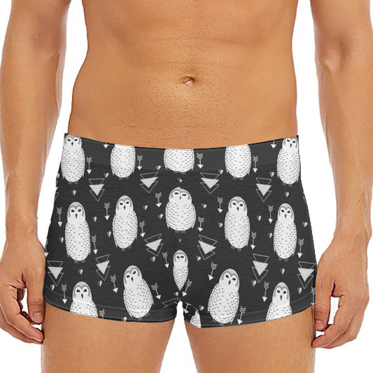 Cute White And Grey Owl Pattern Print Men's Short Boxer Briefs