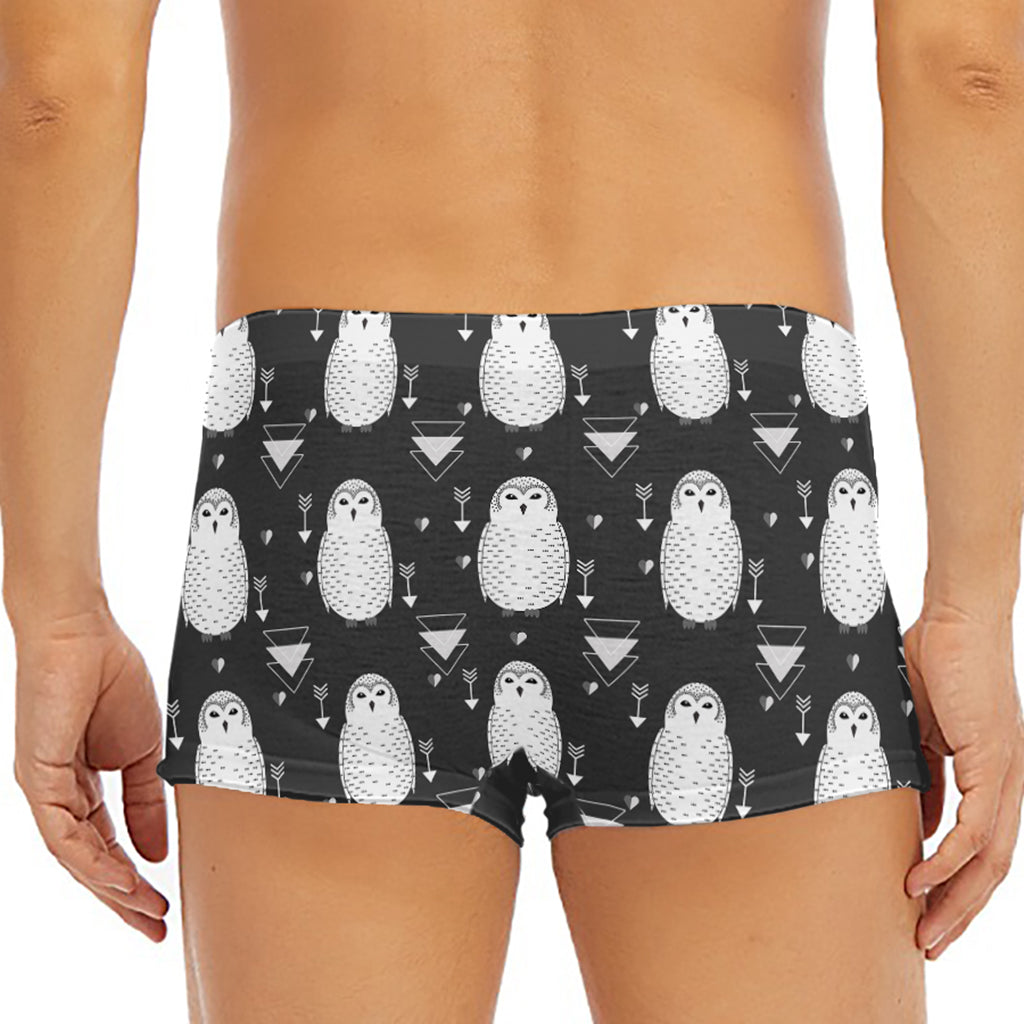 Cute White And Grey Owl Pattern Print Men's Short Boxer Briefs