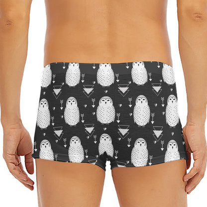Cute White And Grey Owl Pattern Print Men's Short Boxer Briefs