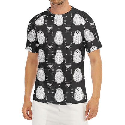 Cute White And Grey Owl Pattern Print Men's Short Sleeve Rash Guard