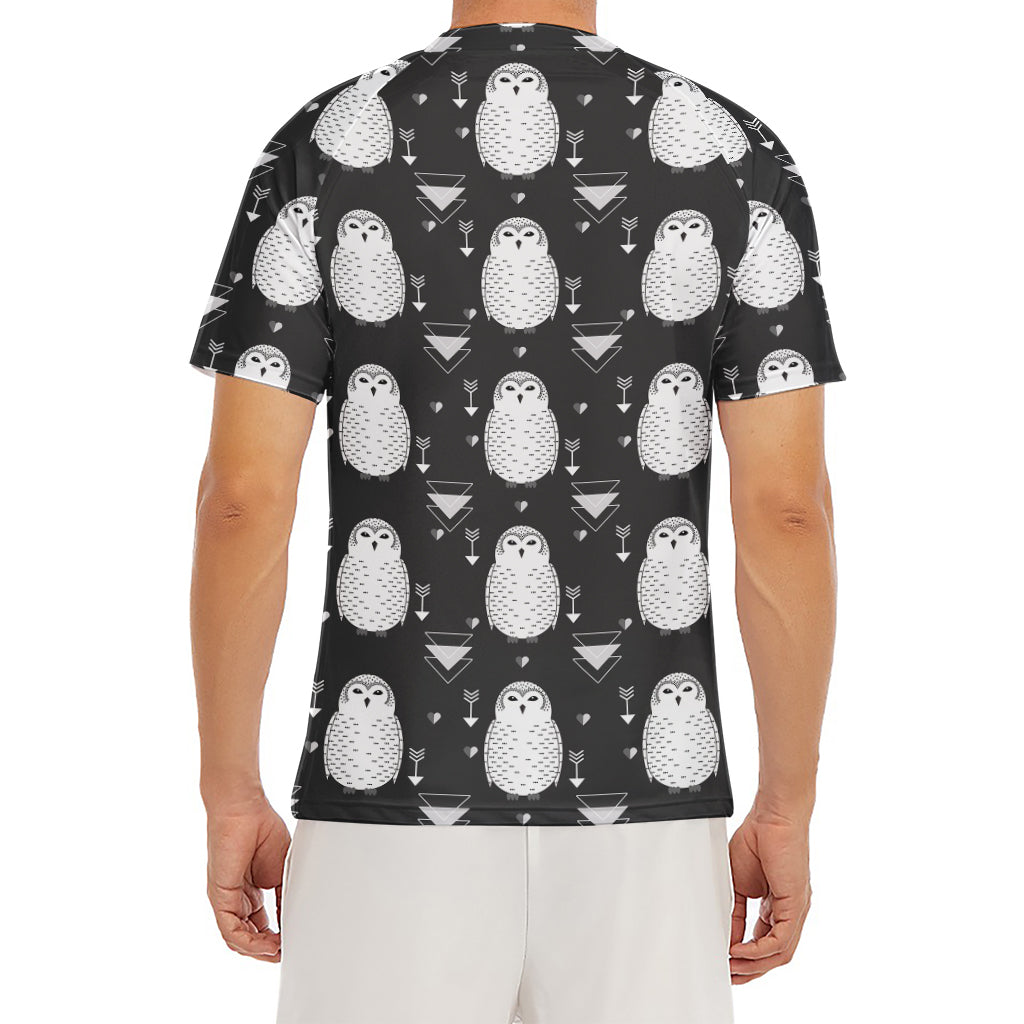 Cute White And Grey Owl Pattern Print Men's Short Sleeve Rash Guard
