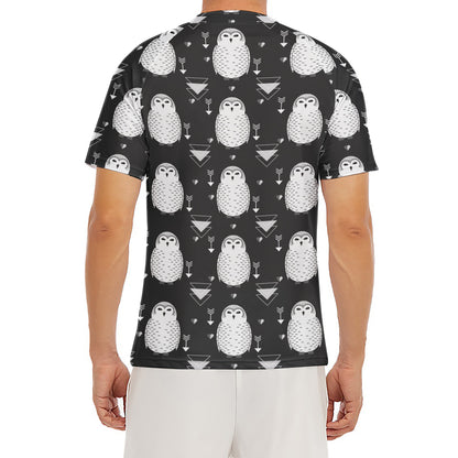 Cute White And Grey Owl Pattern Print Men's Short Sleeve Rash Guard