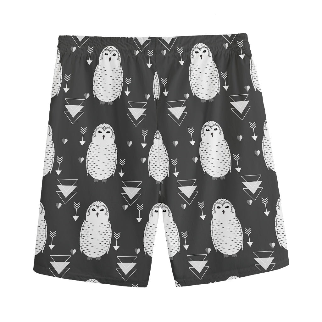 Cute White And Grey Owl Pattern Print Men's Sports Shorts