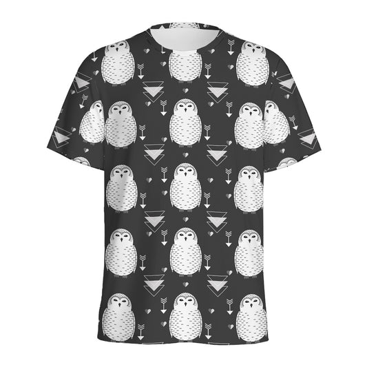 Cute White And Grey Owl Pattern Print Men's Sports T-Shirt