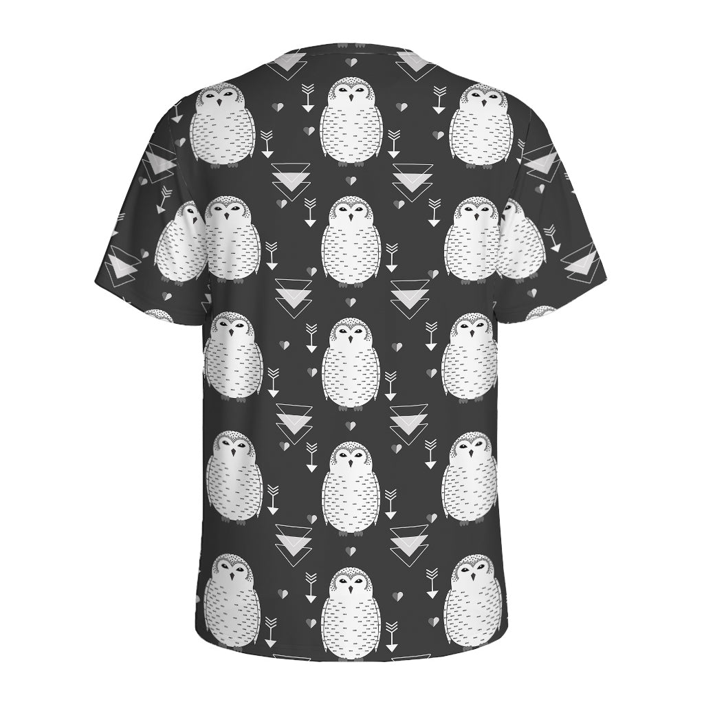 Cute White And Grey Owl Pattern Print Men's Sports T-Shirt