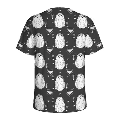 Cute White And Grey Owl Pattern Print Men's Sports T-Shirt