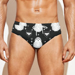 Cute White And Grey Owl Pattern Print Men's Swim Briefs
