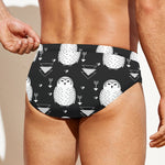 Cute White And Grey Owl Pattern Print Men's Swim Briefs